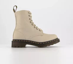 Dr. Martens 8 Eyelet Lace Up Boots Parchment Beige Virginia - Women's Ankle Boots