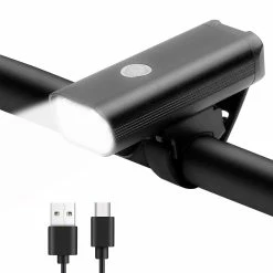 Bisbisous Bike Light, LED Bike Front Light, USB Rechargeable Waterproof Mountain Bike Light（black）