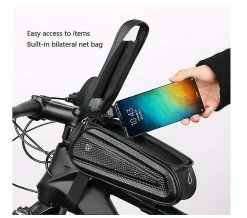 Unbranded Hard Shell Bike Bag Front Beam Bag Mountain Bike Mobile Phone Touch Screen Upper Tube Bag Saddle Bag Riding Equipment(black) -Bikes Shop 257057907 max