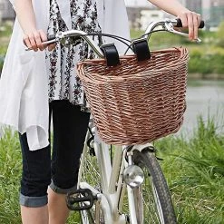 Evago Wicker D-shaped Bike Basket Hand-woven Shopping Basket Bicycle Handlebar Storage Basket With Leather -Bikes Shop 273853343 max