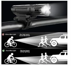 Unbranded Bike Light Set, Usb Rechargeable Waterproof Runtime 8+ Hours 2000 Lumen Super Bright Headlight Front Lights, 4 Light Mode Fits All Bicycles, Mountain,