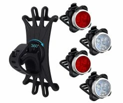 Mssugar 4 Pieces Usb Rechargeable Bicycle Light Front Back Bike Lights Set With 1 Piece 360 Degree Rotation Silicone Bicycle Phone Mount Bike Accessories Bike