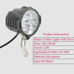 Unbranded Ebike E-bike 12v 24v 36v 48v 60v 72v Electric Bicycle Light With Horn Waterproof High Quality Headlight Horn Set Front Headlight -Bikes Shop 336898957 max