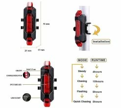 Unbranded Usb Rechargeable Bike Light Front And Rear Bicycle Light Set Scooter Light 5 Leds 4 Modes Head Back Cycling Flashing Safety Warning Lamp(black) -Bikes Shop 356752011 max