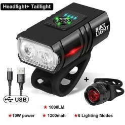 Unbranded T6 Led Bicycle Light Front Usb Rechargeable Mtb Mountain Bicycle Lamp 1000lm Bike Headlight Cycling Flashlight Bike Accessories