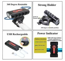 A Smile Bike Light 5 Mode Super Bright 360 Degree Rotatable Ip65 Waterproof Usb Rechargeable Bicycle Light,9.5cm4.6cm2.5cm(black) -Bikes Shop 389721824 max