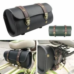 Unbranded Motorcycle Saddle Storage Bag, Pu Leather Bike Handlebar Tool Bag, Barrel Shape -Bikes Shop 409442632 max