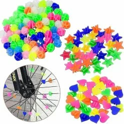 Unbranded 144pcs Bike Spokes Beads - Plastic Bicycle Spokes Wheel Decorations, Assorted Colours Spoke Clips, Round Beads, Heart And Star For Boys Girls Children