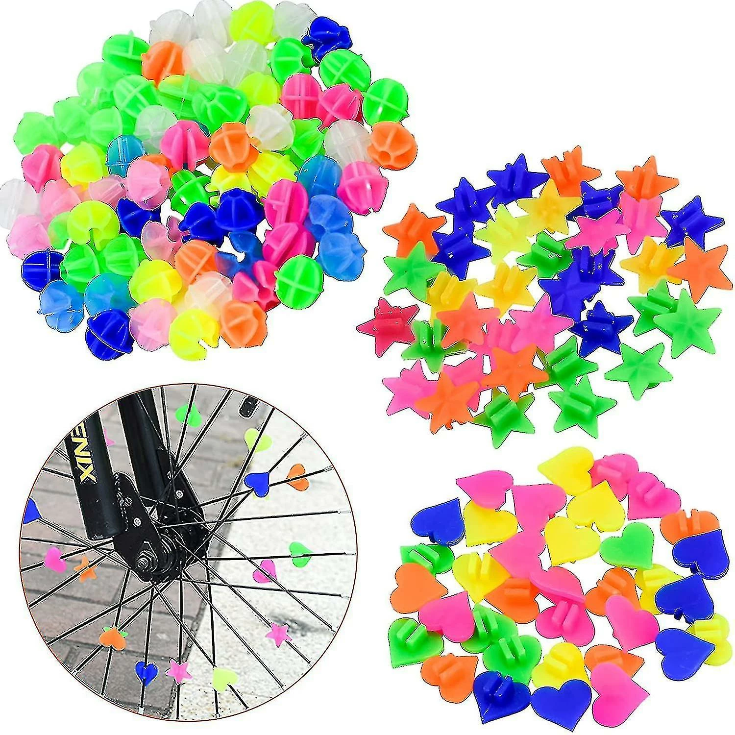 Unbranded 144pcs Bike Spokes Beads - Plastic Bicycle Spokes Wheel Decorations, Assorted Colours Spoke Clips, Round Beads, Heart And Star For Boys Girls Children 1 Unbranded 144pcs Bike Spokes Beads - Plastic Bicycle Spokes Wheel Decorations, Assorted Colours Spoke Clips, Round Beads, Heart And Star For Boys Girls Children