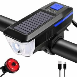 Dxn Bike Light Set And Horn Solar Powered Usb Rechargeable Bicycle Headlight Taillight