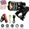 Unbranded Rechargeable Led Mountain Bike Lights 50000lm Bicycle Torch Front & Rear Lamp Set