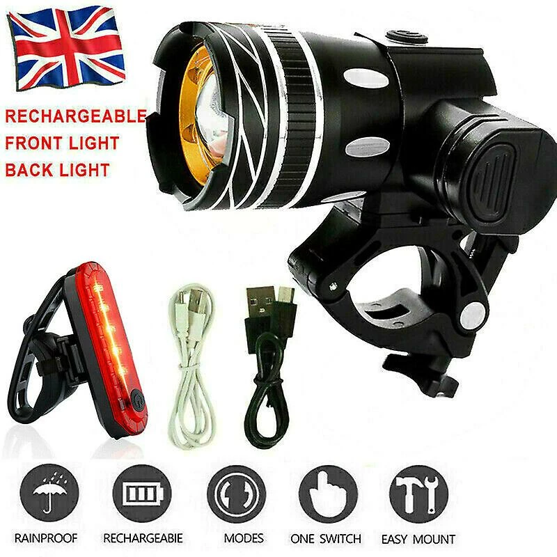 Unbranded Rechargeable Led Mountain Bike Lights 50000lm Bicycle Torch Front & Rear Lamp Set 1 Unbranded Rechargeable Led Mountain Bike Lights 50000lm Bicycle Torch Front & Rear Lamp Set