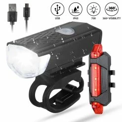 Unbranded Mtb Bike Bicycle Cycling Usb Rechargeable Led Head Front Light Rear Tail Lamp