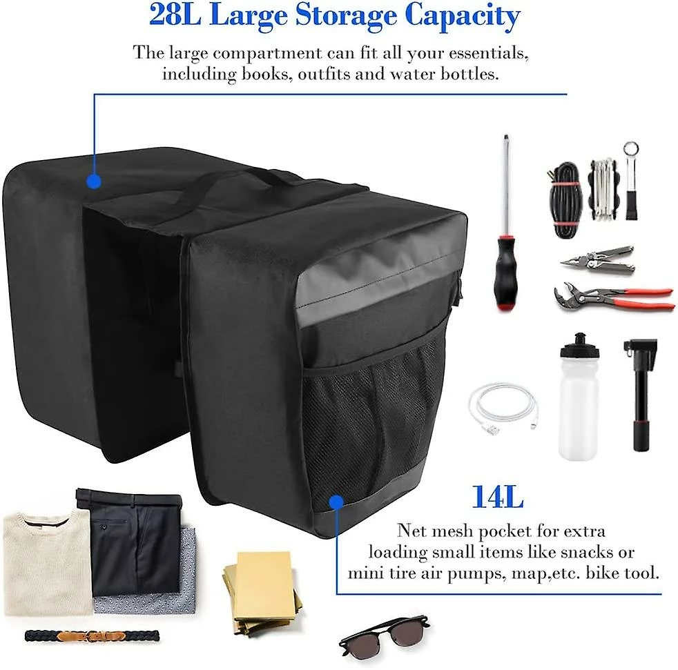 Minmin Rear Pannier Bag, Waterproof 28l Frame Bag Double Door Bike Pannier, Bike Rear Seat Pannier With Handle, Reflective Strip 2 Minmin Rear Pannier Bag, Waterproof 28l Frame Bag Double Door Bike Pannier, Bike Rear Seat Pannier With Handle, Reflective Strip - Image 2