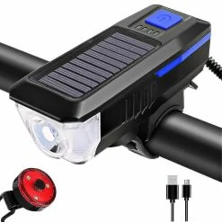Unbranded Bike Light Set And Horn Solar Powered Usb Rechargeable Bicycle Headlight Taillight