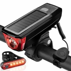 Unbranded Bike Set And Horn Solar Ed Usb Recharable 4 Mode Bike Combo Back And For Riding Safety Warning