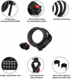 Unbranded Bike Cable Lock Bike Security Cable 5 Digit Electric Bike Padlock Combination Code Bike Lock Motorcycle Chain Lock, Diameter 12mm -Bikes Shop 797457007 max