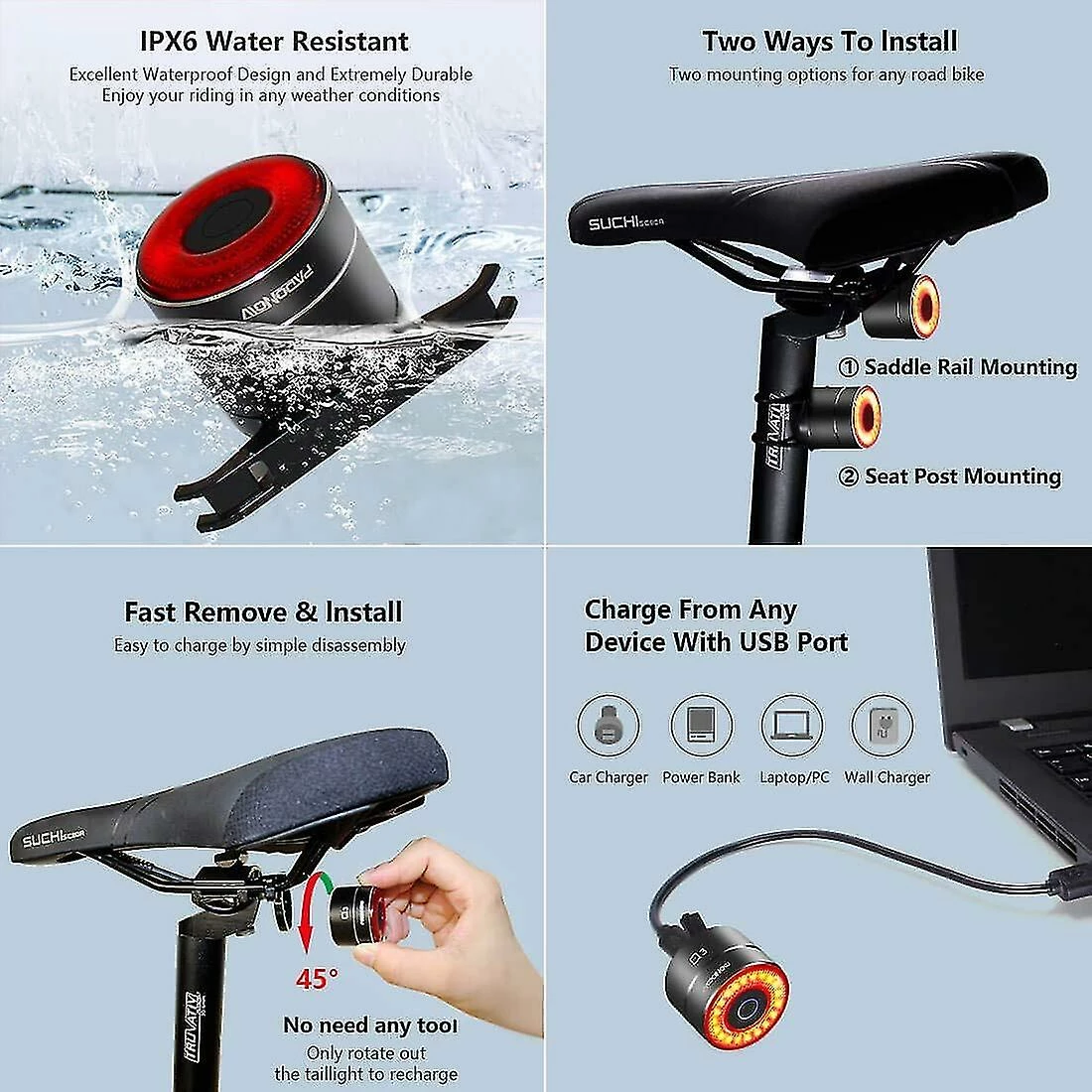 Fast Delivery Smart Bike Tail Light Ultra Bright Back Brake Light Usb Rechargeable Led Taillight Waterproof Road Cycling Lights 5 Fast Delivery Smart Bike Tail Light Ultra Bright Back Brake Light Usb Rechargeable Led Taillight Waterproof Road Cycling Lights - Image 5