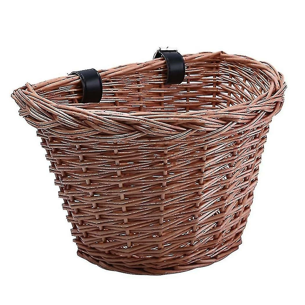 Unbranded Wicker D-shaped Bike Basket Portable Hand-woven Shopping Basket Folk Craftsmanship Basket With 1 Unbranded Wicker D-shaped Bike Basket Portable Hand-woven Shopping Basket Folk Craftsmanship Basket With