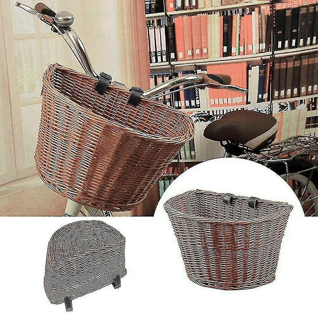 Unbranded Wicker D-shaped Bike Basket Portable Hand-woven Shopping Basket Folk Craftsmanship Basket With 2 Unbranded Wicker D-shaped Bike Basket Portable Hand-woven Shopping Basket Folk Craftsmanship Basket With - Image 2