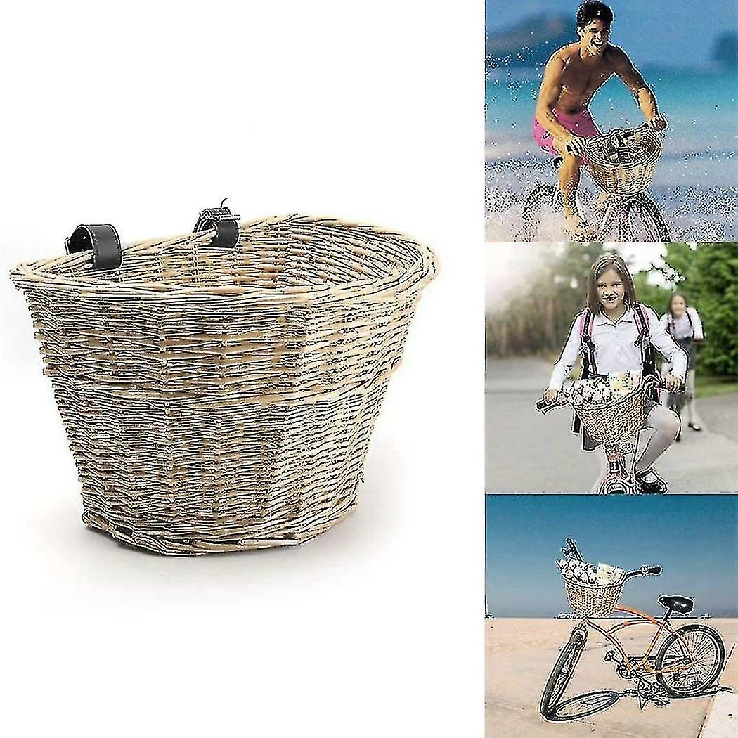 Unbranded Wicker D-shaped Bike Basket Portable Hand-woven Shopping Basket Folk Craftsmanship Basket With 3 Unbranded Wicker D-shaped Bike Basket Portable Hand-woven Shopping Basket Folk Craftsmanship Basket With - Image 3