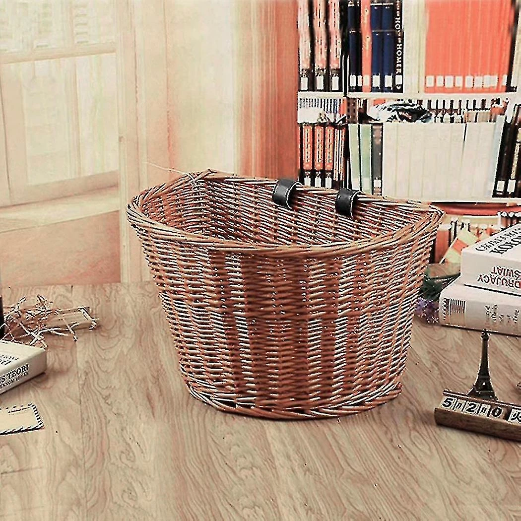 Unbranded Wicker D-shaped Bike Basket Portable Hand-woven Shopping Basket Folk Craftsmanship Basket With 4 Unbranded Wicker D-shaped Bike Basket Portable Hand-woven Shopping Basket Folk Craftsmanship Basket With - Image 4