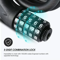 Unbranded Bike Lock Cable Bicycle Lock - Cycle Lock High Security Combination 1800mm X 12mm Long Heavy Duty Cable Lock 5 Digit Codes Locks Bike Accessories For -Bikes Shop 846677538 max