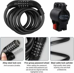Unbranded Bike Lock Cable Bicycle Lock - Cycle Lock High Security Combination 1800mm X 12mm Long Heavy Duty Cable Lock 5 Digit Codes Locks Bike Accessories For -Bikes Shop 846677649 max