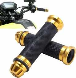 Unbranded Motorcycle Grips 7/8" 22mm Motorbike Handlebar Rubber Grips Compatible With Dirt Bike Scooter Sports Bike Street Bikegold, Black1pair